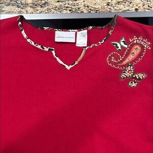 Alfred Dunner Vibrant Red Top with Paisley and Butterfly Accents